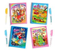 Lot de 4 Livre de Coloriage a L’Eau, pour Enfants,Livre Magique avec Stylo à l'eau, Réutilisable Magic Water Book pour Enfants, garçons, Filles, pour Tout-Petits, Cadeau de Noël (style two)
