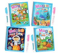 Lot de 4 Livre de Coloriage a L’eau, pour enfants,Livre Magique avec Stylo à L'eau, Réutilisable Magic Water Book pour enfants, garçons, filles, pour tout-petits, cadeau de Noël