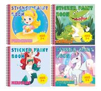 Lot de 4 Livre Gommettes Enfants 3-4 ans, Autocollant Fille - Sirène, Princesse, Licorne et Animaux, Activite Manuelle Enfant