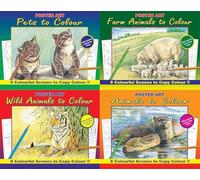Lot de 4 livres de coloriage pour adultes - Animaux à colorier - Poster Art - Crayons, feutres ou aquarelle - Loutres, cochons, tigres, animaux domestiques