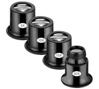 Lot de 4 loupes d'horloger de bijoutier - 5 x / 10 x / 15 x / 20 x - Loupe portable - Verre - Avec boucle en pierre précieuse - Pour pièces de monnaie, diamants, timbres, montres, loisirs