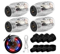 Lot de 4 lumières de Roue, lumières de vélo pour Roues, lumières LED colorées pour pneus, Bouchons de Tige de Valve intelligents, lumières Rechargeables, Lampe Clignotante pour Voiture, Moto, vélo