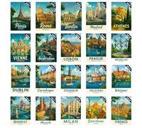 Lot de 4 Magnets Frigo aux Choix Parmis 300 Modèles - Aimants Réfrigérateur - Souvenirs Touristiques - Cadeau Original - Villes et Pays du Monde (Affiches Villes UE)