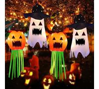 Lot de 4 manches à air d'Halloween citrouilles fantômes, decoration halloween exterieur, fantome halloween avec lumières LED blanc chaud pour jardin, maison, cour - ambiance de fête terrible.