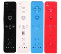 Lot de 4 manettes Wii avec coque en silicone et dragonne, compatibles avec console Wii/Wii U - Blanc/noir/bleu/rouge