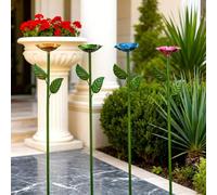 Lot de 4 mangeoires à fleurs en métal de 61 cm - Décoration de jardin colorée avec construction en fer - Tasses résistantes à la rouille pour contenir du nectar d'eau ou des graines d'oiseaux pour