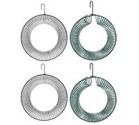 Lot de 4 mangeoires à suspendre pour couronnes d'arachides entières avec crochet de suspension, mangeoires rondes en métal pour les oiseaux avec crochet de suspension de grande capacité pour jardin