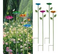 Lot de 4 mangeoires en métal pour abeilles avec motif floral coloré, bol de bain pour décoration de jardin ou cour (rouge, vert, bleu, jaune)