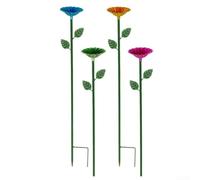 Lot de 4 mangeoires pour pollinisateurs de jardin en eau peu profonde | Construction en métal durable, peinture résistante aux intempéries, résiste à la pluie et au soleil, utilisation durable en
