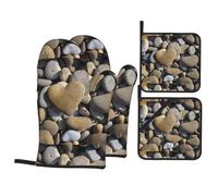 Lot de 4 maniques et gants de four imprimés en pierre de cœur, résistants à la chaleur, pour griller