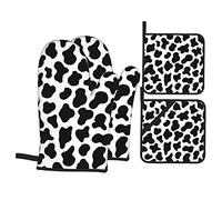 Lot de 4 maniques et maniques à motif vache - Résistantes à la chaleur - Avec gants de four et maniques chauffantes - Pour la cuisine, la cuisine, la cuisson, le barbecue - Antidérapantes
