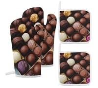 Lot de 4 maniques et maniques couleur chocolat résistant à la chaleur avec boucle de suspension pour cuisine, pâtisserie, barbecue, cadeau de cuisine idéal pour les cuisiniers et les boulangers