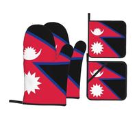 Lot de 4 maniques et maniques Drapeau du Népal - Gants de cuisine résistants à 500 degrés