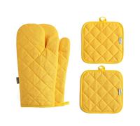 Lot de 4 maniques et maniques en coton très épais et résistant à la chaleur de 500 degrés pour la cuisine (30,5 cm, jaune)