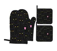 Lot de 4 maniques et maniques en forme de chat noir antidérapant résistant à la chaleur pour cuisine, cuisson, barbecue, barbecue