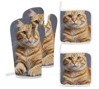 Lot de 4 maniques et maniques en forme de chat résistants à la chaleur avec boucle de suspension pour cuisine, pâtisserie, barbecue, cadeau de cuisine idéal pour les cuisiniers et les boulangers