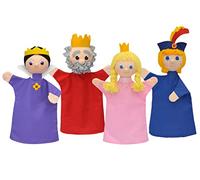 Lot de 4 marionnettes à main - Poupée en peluche - Figurine de conte de fées - Prince Roi, Reine Princesse - 34 cm - Idéal pour le théâtre de poupée et les jeux de rôle