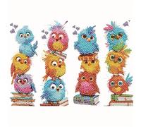 Lot de 4 marque-pages 5D en peinture diamant oiseaux colorés avec pendentif cristal, kits DIY de petits projets d’art pour adultes et enfants, kits de peinture diamant, accessoires de lecture créatifs