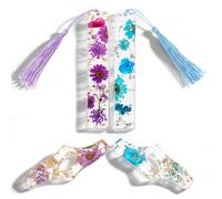 Lot de 4 Marque-Pages avec Pouce, Fleurs en Résine Transparentes Fleurs Pressées pour Enseignants, étudiants, Lecteurs, Cadeaux D'anniversaire