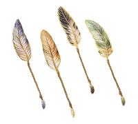 Lot de 4 marque-pages en métal à plumes rétro avec pendentif, marqueur de page, lecture