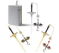 Lot de 4 marque-pages en métal avec pendentif en cristal - Dragon - Épée - Sculpture fine pour les amateurs de lecture, les enseignants, les élèves