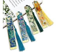 Lot de 4 marque-pages en métal avec pompon - Golden Hollow inspiré de Van Gogh pour lecteurs, écrivains et cadeaux