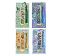 Lot de 4 marque-pages en métal sur le thème de la peinture à l'huile avec pompons et fleurs creuses pour les amateurs de livres, étudiants, adultes, aquarelle