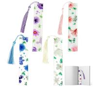 Lot De 4 Marque-pages, Marque Page En Forme De Fleur Pressée À Fleurs Transparentes Faits À La Main Signet Personnalisé Avec Gland Accessoire Livre Mignon Cadeau Mignon Pour Vers Professeurs Lecteurs