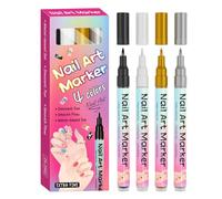 Lot de 4 marqueurs à ongles pour la création d'ongles - Avec pointes fines colorées - Outils portables pour la décoration des ongles - Crayons de pointillage, de peinture et de dessin - Pour manucure