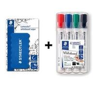 Lot de 4 marqueurs biseauté Lumocolor pour tableau blanc + 1 brosse magnétique Staedtler