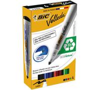 BIC Velleda 1701 ECOlutions Feutres pour Tableau Blanc Effaçables à Sec à Pointe Conique Large 1,5 mm - Marqueurs Couleurs Assorties, Etui Carton de 4