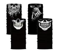 Lot de 4 masques de tête de mort, multifonctions, foulards de moto pour homme, respirants pour l'extérieur, le ski, Halloween, accessoires de moto, 25 x 50 cm, en polyester haute performance, noir
