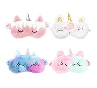 Lot de 4 masques pour les yeux en peluche pour adultes et enfants Motif licorne 2