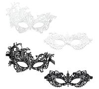Lot de 4 masques pour les yeux sexy en dentelle Mardi Gras - Demi-masque vénitien - Pour bal de fin d'année - Costume de fête - Accessoire d'Halloween - Carnaval - Cosplay - Décoration de fête - Noir