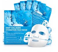 Lot de 4 Masques Visage, Masque Collagène Hydratant pour Douceur et Éclat | Pour femmes, hydrate, adoucit et lisse l’apparence, idéal après une longue journée, le w nd ou avant le maquillage