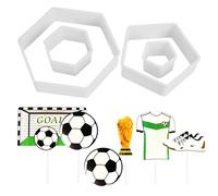 Lot de 4 matrices de découpe pour impression de football, 5 pièces, forme hexagonale, décoration de gâteau de football, moule à biscuits, moule de football DIY