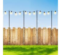 Lot de 4 mâts lumineux d'extérieur de 3 m - Support lumineux pour jardin, terrasse et balcon - Support d'éclairage de fête et de Noël réglable en hauteur - Avec piquet et support de clôture - Charge