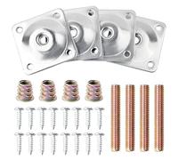 Lot de 4 Metal Plaques de Montage de Pied avec Boulons et Vis, M8 Plaques de Fixation pour Pieds de Meubles, Supports de Montage pour Jambes de Canapé Pieds de Table Fauteuil Chaise Meuble (Argent)