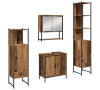 Lot de 4 meubles de salle de bain 60 x 33 x 60 cm Marron | Ensemble de 4 pièces en bois avec poignées en barre noires, 10 étagères et 6 portes, pour petites et grandes salles de bain