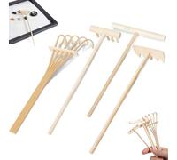 Lot de 4 mini accessoires de jardin zen en bois - Râteau à sable zen - Bac à sable miniature - Petit râteau zen - Bricolage pour la maison, le bureau et la décoration de table