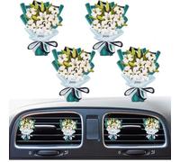 Lot de 4 mini bouquets de fleurs séchées artificielles pour voiture - Désodorisant pour grille d'aération de voiture - Accessoires pour filles et femmes (lys)
