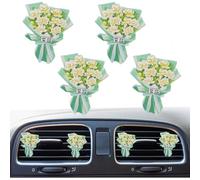 Lot de 4 mini bouquets de fleurs séchées artificielles pour voiture - Désodorisant pour grille d'aération de voiture - Accessoires pour filles et femmes (jasmin)