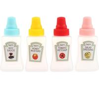 Lot de 4 mini bouteilles de ketchup à tomates mignonnes, conteneurs vides pour vinaigrettes, ketchup et sirop de moutarde pour adultes, petit récipient à sauce coloré et portable, pour employés de