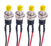 Lot de 4 mini boutons poussoirs PBS pré-câblés de 7 mm - SPST normalement ouverts - 2 broches - Pour le modélisme ferroviaire - Jaune