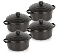 Lot de 4 mini cocottes en porcelaine avec couvercle Noir 150 ml