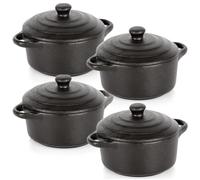 Lot de 4 mini cocottes en porcelaine avec couvercle Noir 300 ml