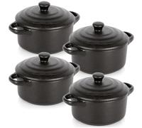Lot de 4 mini cocottes en porcelaine avec couvercle Noir 450 ml