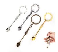 Lot de 4 Mini Cuillères à Couronne Porte-Clés, Pendentif Collier Cuillère à Café Mini Cuillère à Café avec Couronne Roi Reine pour Remplir les Sels de Sable
