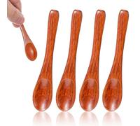 Lot de 4 mini cuillères à épices en bois de 10 cm - Petites cuillères à sel - Cuillères doseuses en bois - Mini cuillères en bois - Cuillères à miel - Pour sel, sucre, poivre, café, bois, marron
