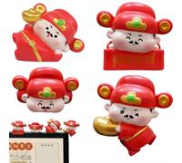 Lot de 4 mini figurines en résine Dieu de la richesse, petite décoration printanière pour décoration de bureau, sculpture artisanale 3D mignonne pour tableau de bord de voiture, festival du Nouvel An